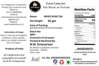 Food Library The Magic of Nature Sun Dried Rose Tea (Petals), 30g