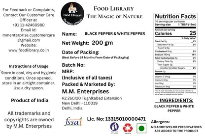 Food Library The Magic of Nature Combo of Black Pepper & White Pepper Powder Sprinkler, 100g Each
