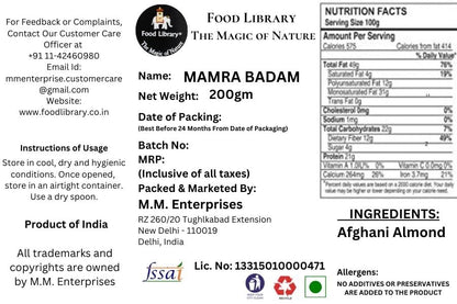Food Library Almond (Mamra Badam) (200 g)