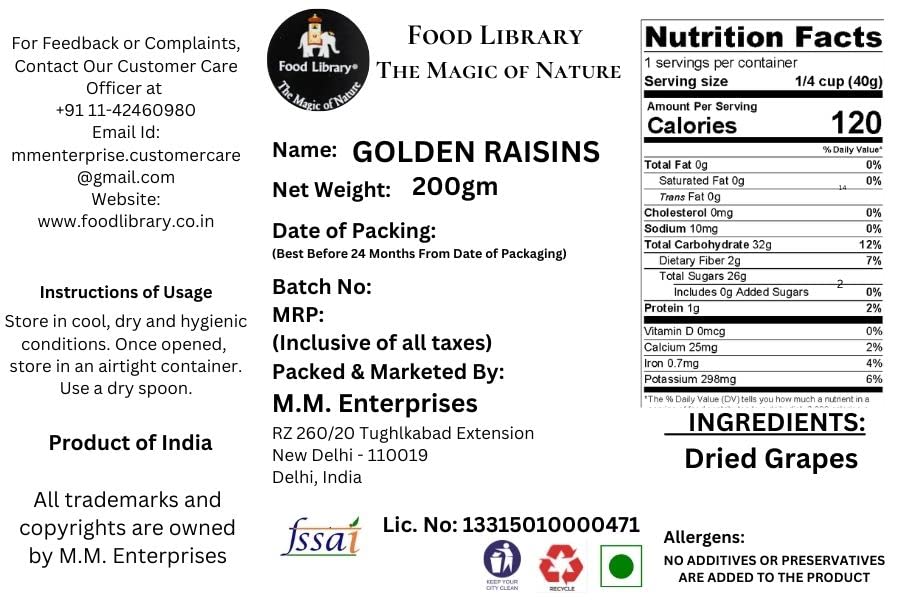 Food Library Golden Premium Raisins - Kishmish (200 g)