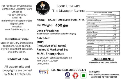 FOOD LIBRARY THE MAGIC OF NATURE Rajasthani Bedmi Poori Atta (Flour), 400 Grams