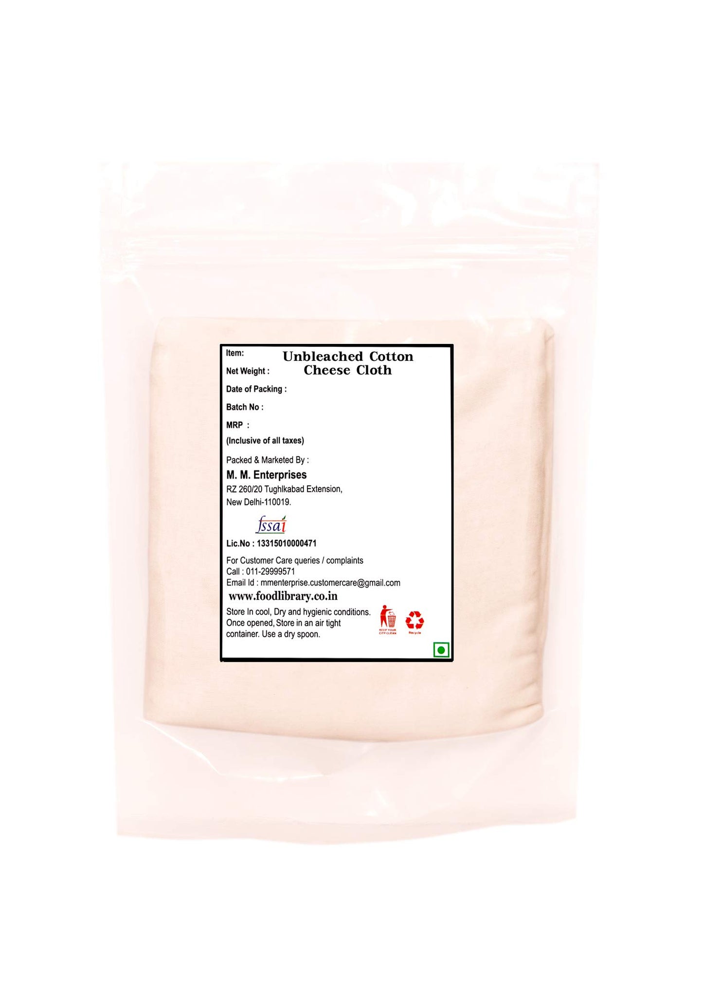 Food Library The Magic of Nature Unbleached Cotton Cheese Cloth, (1x1 m)