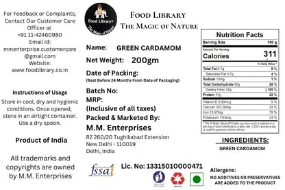 Food Library The Magic of Nature Whole Green Cardamom ( Kerala Elaichi ), 200 Grams