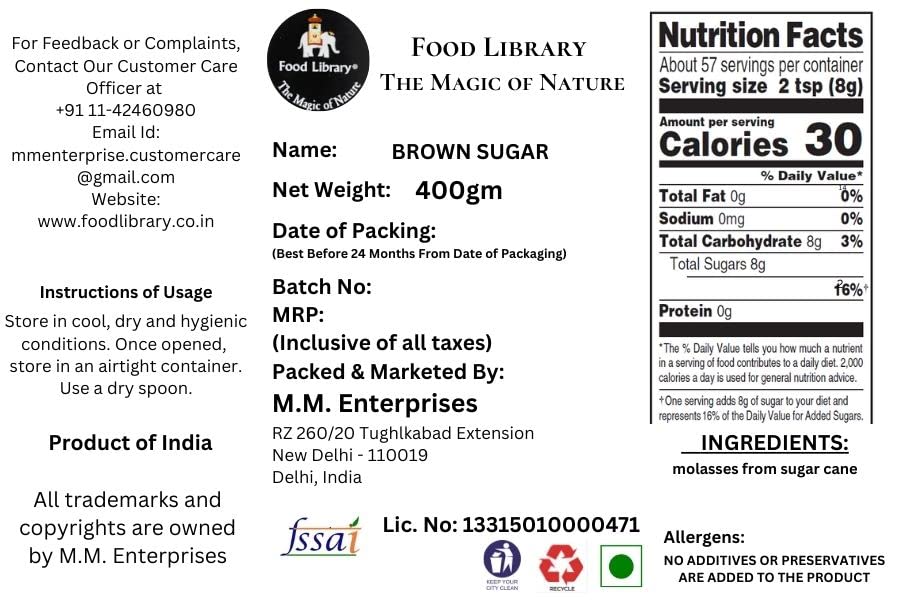 Food Library The Magic of Nature Natural Brown Sugar, 400 Grams