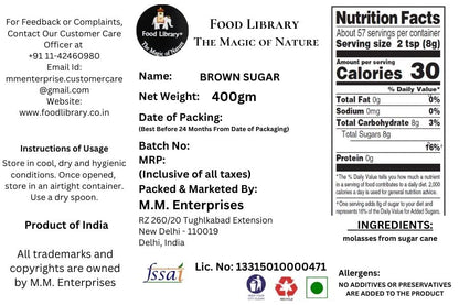 Food Library The Magic of Nature Natural Brown Sugar, 400 Grams