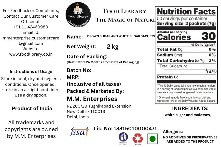 Food Library The Magic Of Nature Combo of Brown Sugar and White Sugar Sachets, 5g (200 Counts Each)