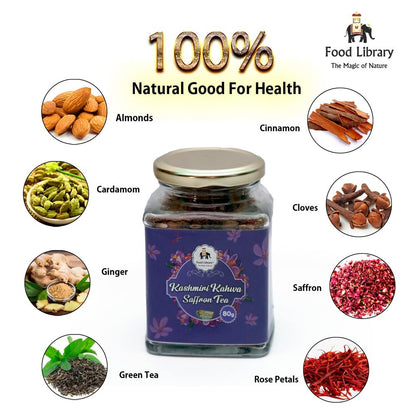Food Library The Magic of Nature Kashmiri Kahwa Tea With Saffron, 80g (40 cups)