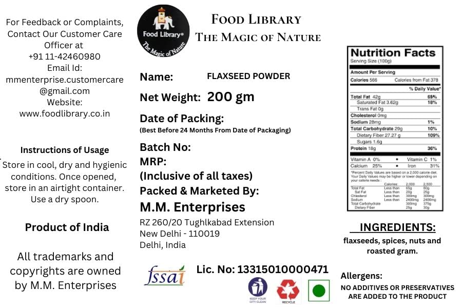 Food Library The Magic Of Nature Authentic Exotic Aromatic Flavourful Indian Spices. (200 gm, Flaxseed Powder)