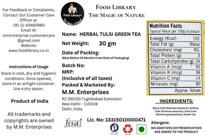 Food Library The Magic of Nature Herbal Tulsi Green Tea, 30g