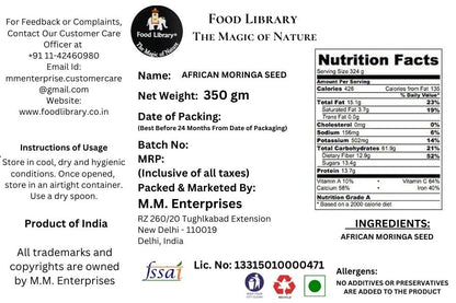 Food Library The Magic of Nature African Moringa/ Drumstick/ Sahijan Seeds, 350gm