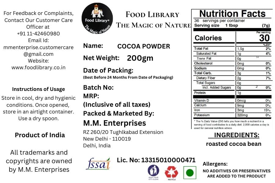 Food Library The Magic Of Nature Authentic Exotic Aromatic Flavourful Indian Spices. (200 gm, Natural Cocoa Powder)