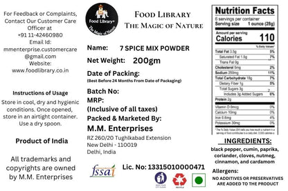 Food Library The Magic Of Nature World Flavours | Epicurean Spices | Global Seasonings | International Spices. (200gm, Arabic 7 Spice Mix Powder)