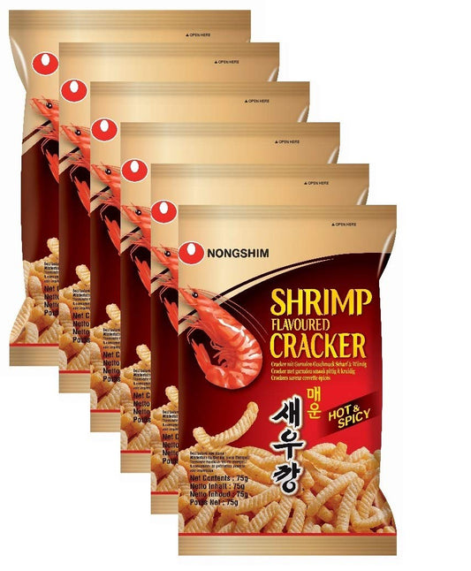 Nongshim Hot & Spicy Shrimp Flavoured Cracker- 75g (Pack of 6) (Imported)