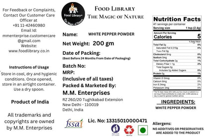 Food Library The Magic Of Nature Authentic Exotic Aromatic Flavourful Indian Spices. (200 gm, White Pepper Powder)