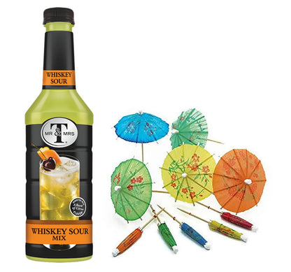 Food Library The Magic of Nature Combo of Mr & Mrs Whisky Sour Mix, 1L with Free Cocktail/Mocktail Umbrella, 10 pcs