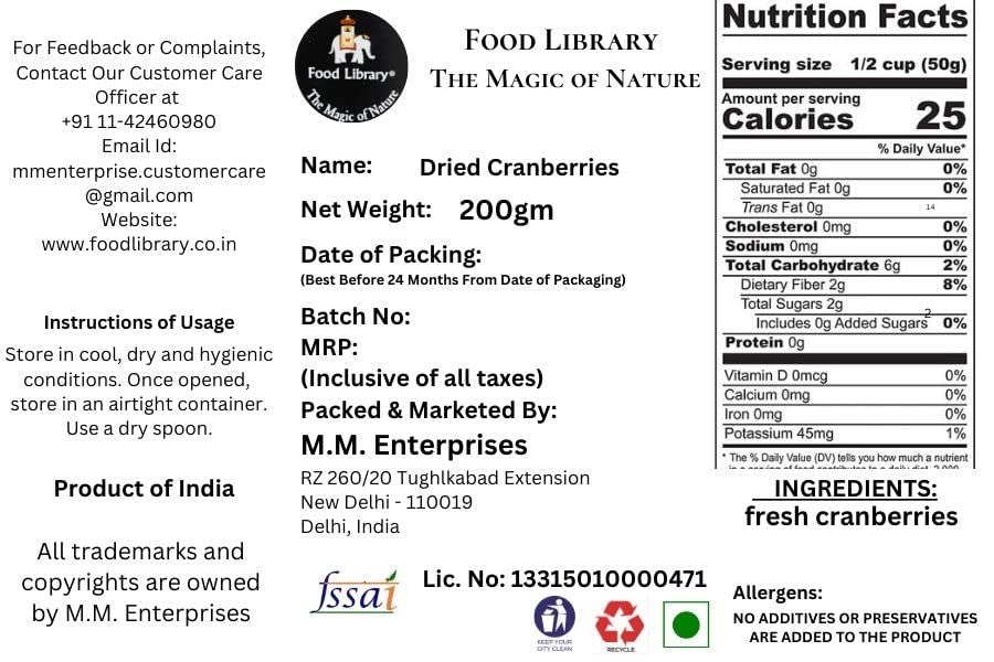 Food Library Dried Cranberries (200g)