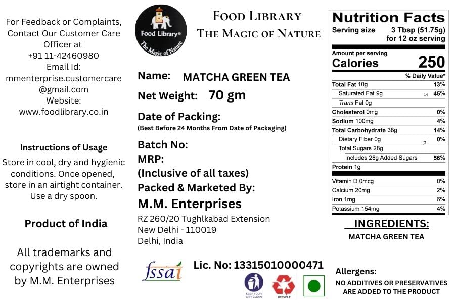 Food Library The Magic of Nature Japanese Matcha Green Tea Powder, 70g