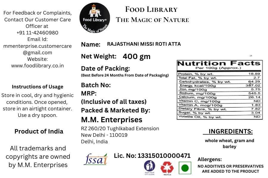 Food Library The Magic of Nature Rajasthani Missi Roti Atta(Flour), 400g