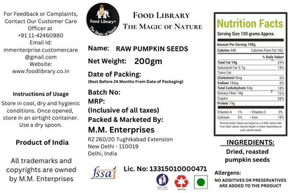 Food Library The Magic of Nature Raw Green Pumpkin Seeds, 200g