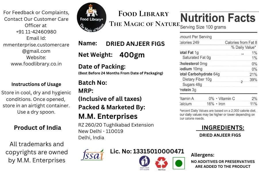 Food LibraryThe Magic Of Nature Premium Dried Afghani Figs (Anjeer) - Nature's Sweet Delight, Rich in Flavor and Nutrients...400gm