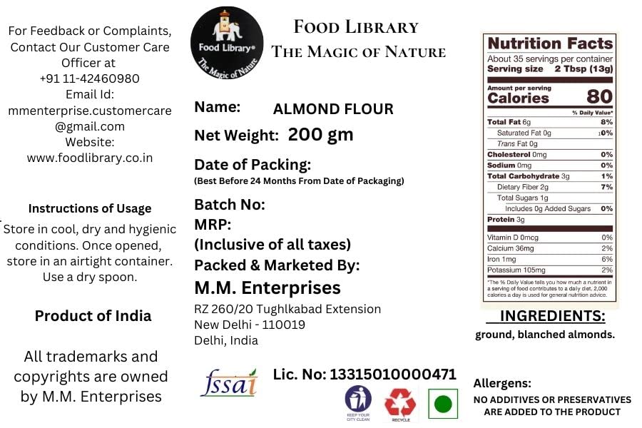 Food Library The Magic of Nature Almond Flour, 200g