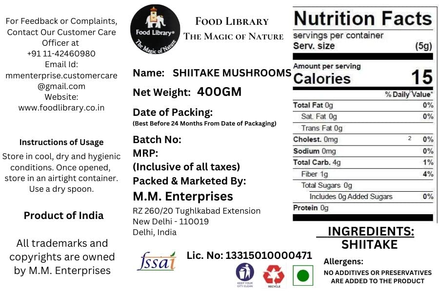 FOOD LIBRARY THE MAGIC OF NATURE Food Library Dried Shiitake Mushrooms(400 G)