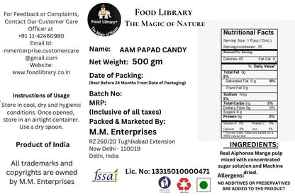 Food Library The Magic Of Nature Mango Tango Aam Papad Delights |Tropical |Exotic |Luscious | Tangy | Candy Treats . (Aam Papad 500g)