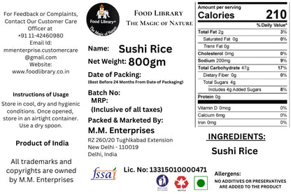 FOOD LIBRARY THE MAGIC OF NATURE Japanese Sushi Rice, 800 Gram