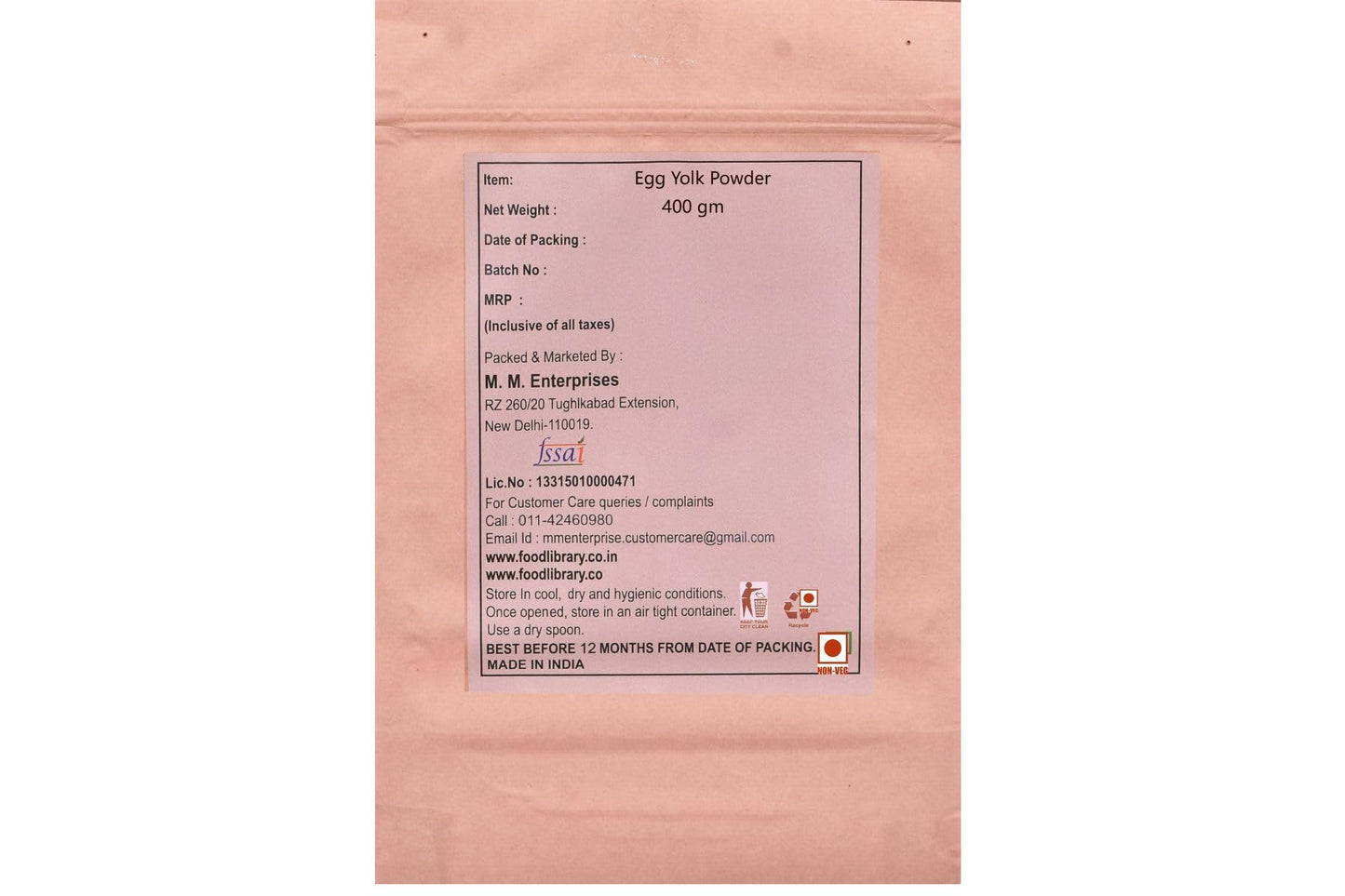 Food Library The Magic Of Nature Premium Egg Yolk Powder - Rich, Natural, and Versatile Cooking Ingredient, 100% Pure, 400gm