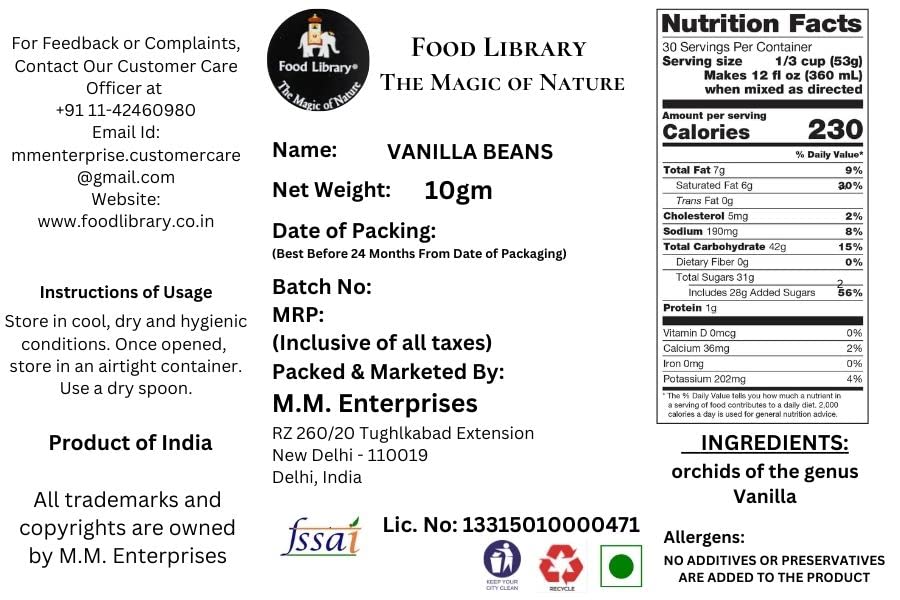 Food Library The Magic of Nature Kerala Vanilla Beans (3 Pods), 10g