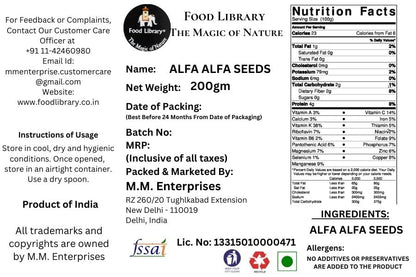 Food Library Alfalfa Sprouting Seeds (200g).