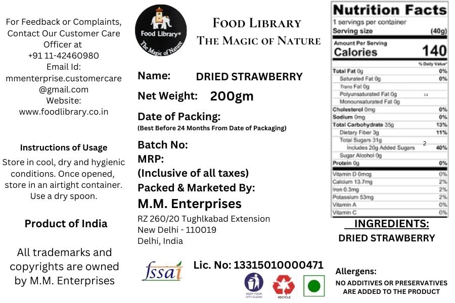 Food Library The Magic of Nature Dried Fruits, 200 grams (Strawberry)