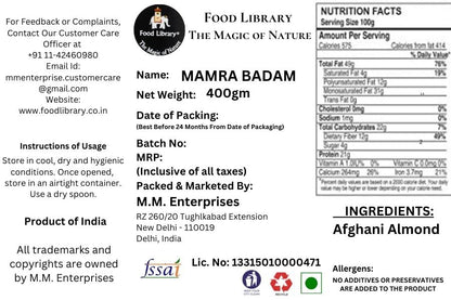 Food Library Afghani Almond - Mamra Badam (400 g)