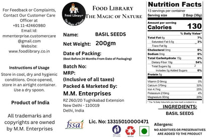 Food Library Basil - Sabja Seeds, (200g)