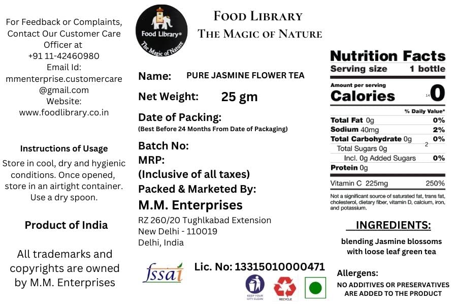 Food Library The Magic of Nature Pure Jasmine Flower Tea, 25g