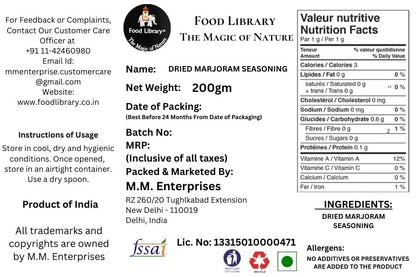 Food Library The Magic of Nature Dried Marjoram Seasoning (Herb), 200g