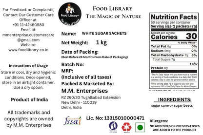 Food Library The Magic Of Nature Superfine White Sugar Sachets, 5g, (400 Count)