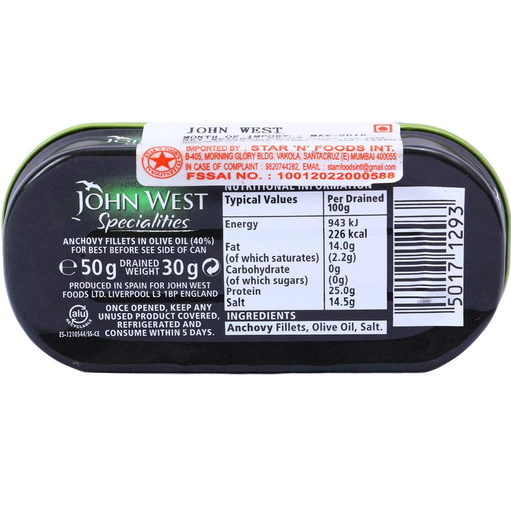 John West Anchovy Fillets - in Olive Oil, 50g