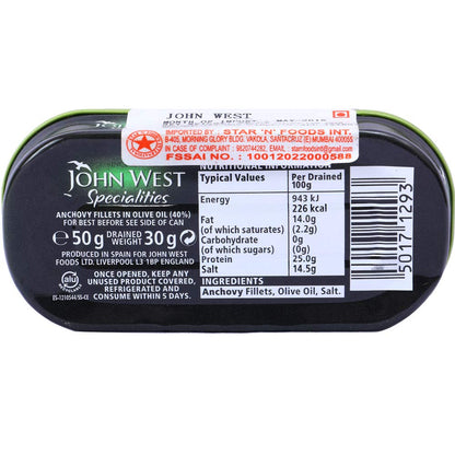 John West Anchovy Fillets - in Olive Oil, 50g