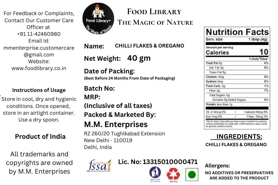 Food Library The Magic of Nature Combo of Red Chilli Flakes & Oregano Sprinkler, 40g Each