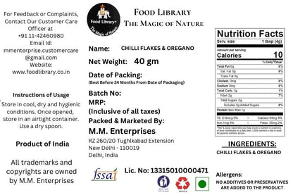 Food Library The Magic of Nature Combo of Red Chilli Flakes & Oregano Sprinkler, 40g Each