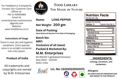 Food Library The Magic of Nature Long Pepper (Pipli/ Pippali), 200g
