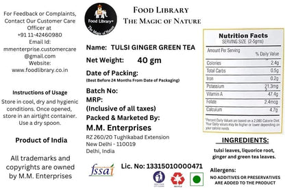 Food Library The Magic of Nature Herbal Tulsi Ginger Green Tea, 40g
