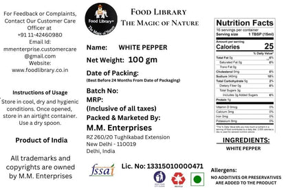 Food Library The Magic of Nature White Pepper Powder Sprinkler, 100g