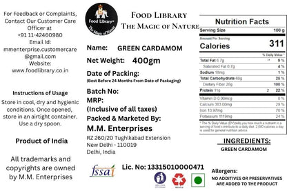 Food Library The Magic of Nature Whole Green Cardamom ( Kerala Elaichi ), 400 Grams