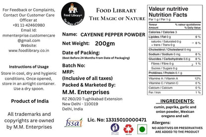 Food Library The Magic Of Nature World Flavours | Epicurean Spices | Global Seasonings | International Spices. (200gm, Cayenne Pepper Powder)