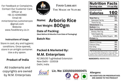 FOOD LIBRARY THE MAGIC OF NATURE Italian Arborio Rice, 800 Gram