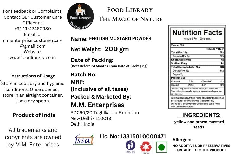 Food Library The Magic Of Nature Authentic Exotic Aromatic Flavourful Indian Spices. (200 gm, Classic English Mustard Powder)