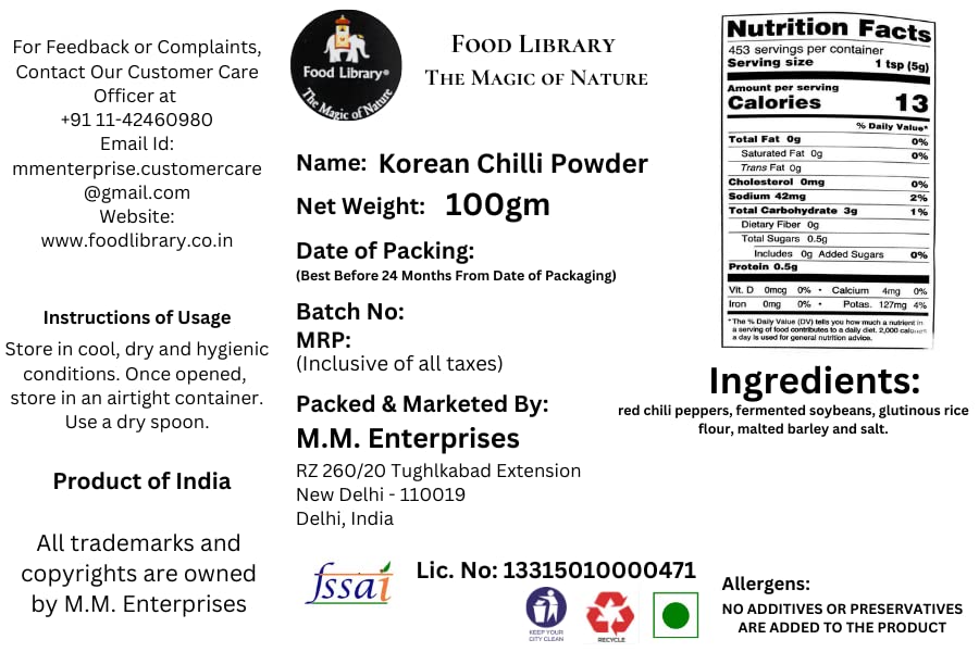 Food Library The Magic of Nature Gochugaru Korean Chilli Powder, 100 grams