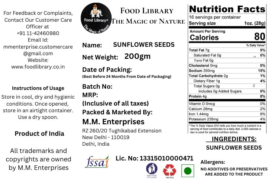 Food Library Raw Sunflower Seeds (200g)